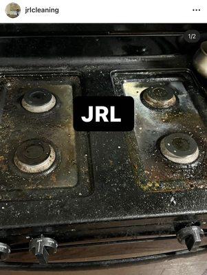 Under/ behind, both sides, top , front , bottom and the floor and walls under the stove deep clean