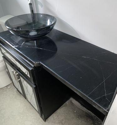 Bathroom Vanity - Black Soapstone w/ white fracture lines