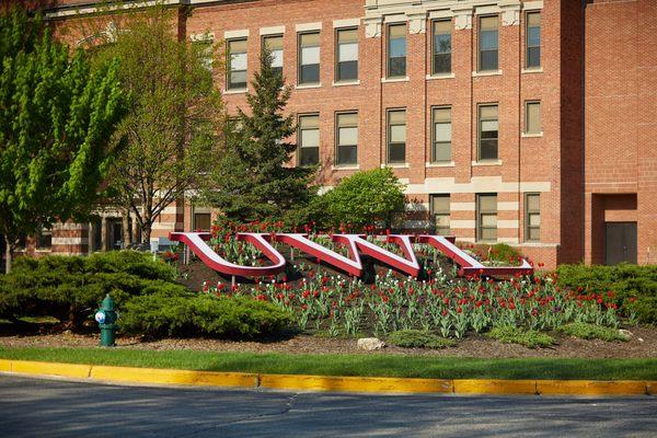 "Grandson bluff" or the "mini bluff" on the UW-La Crosse campus in front of historic Graff Main Hall.