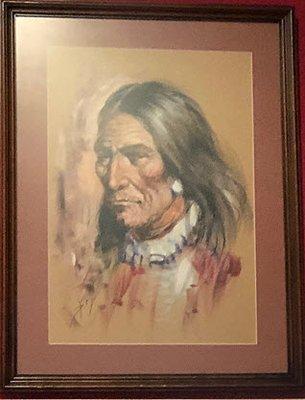 Beautiful original oil of an Indian chief by Diego. This is one-of-a-kind produced by this Italian artist from the mid-20th century.