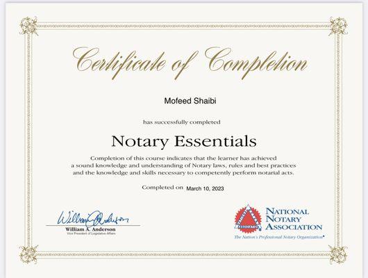 Notary certificate