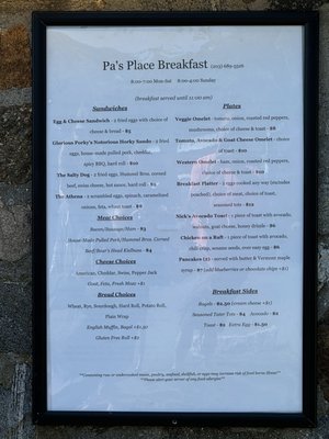 Breakfast menu