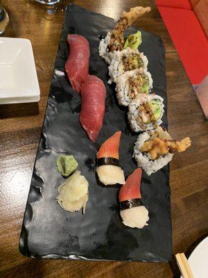 Spider roll and sashimi