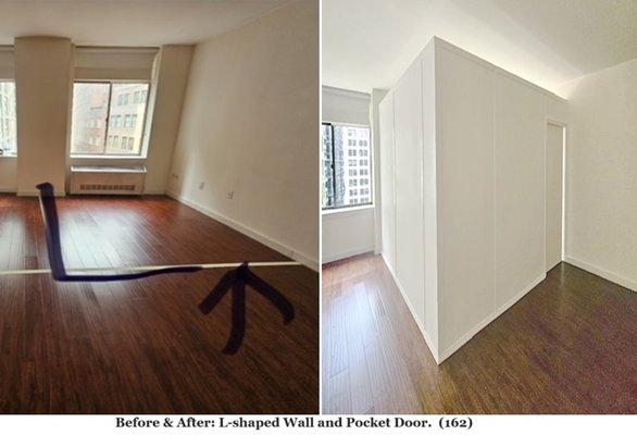 Before & After: L-shaped Wall and Pocket Door.