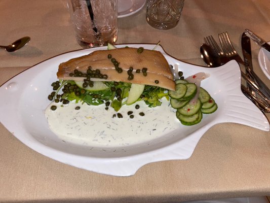 Smoked trout with dill sauce.