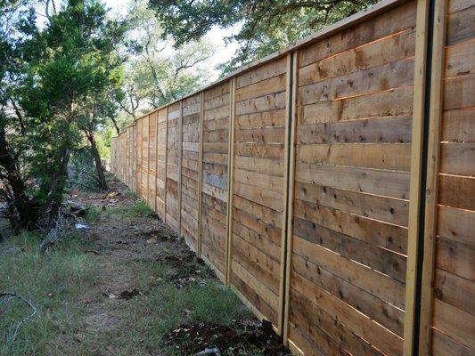 8' Horizontal Cedar Privacy Fence w/Square Steel Posts