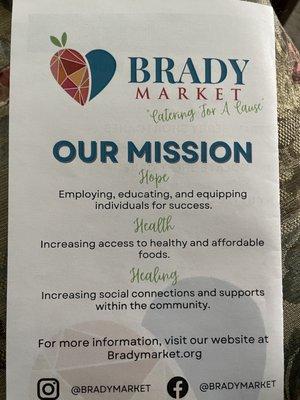 Brady Market catering menu from Nov. 2021. Check https://www.bradymarket.org for up to date info.