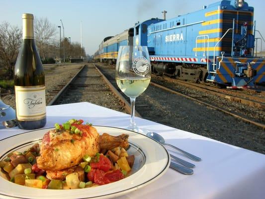 Combination of Food & Scenery aboard moving train.