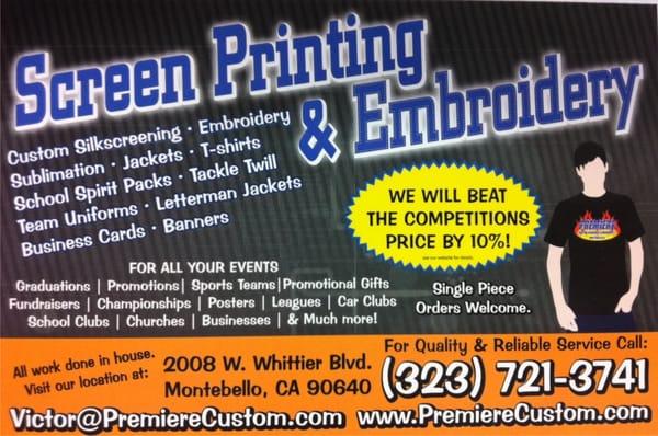 Premiere Custom, Screen Printing, Embroidery & Much more...