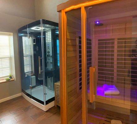 Infrared sauna with chromotherapy and steam shower