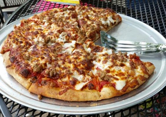 Sausage and Pepperoni Pizza from Lovewell Marina and Grill.