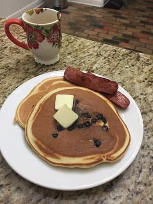 Blueberry pancake breakfast.