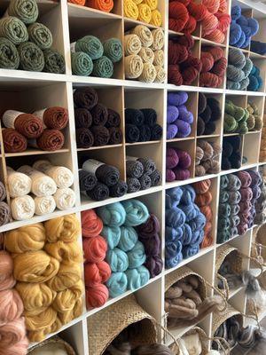 Large variety of knitting, crochet, and spinning fibers