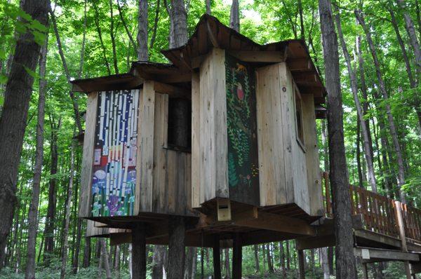 Our Treehouse is built in the shape of a maple leaf with the stem being a barrier free ramp.