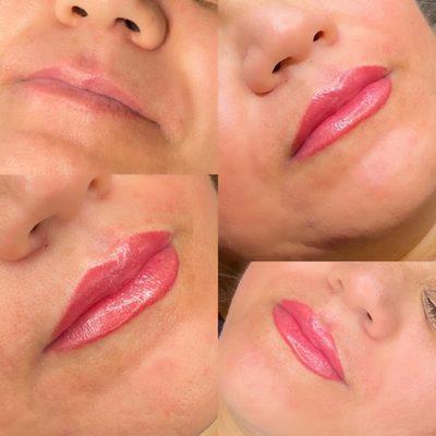 Before and after of beautiful lip blushed lips