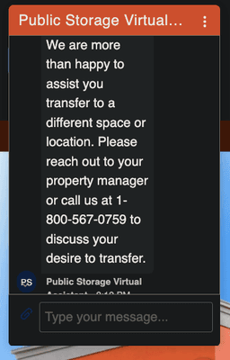 Screen shot from the Public Storage website