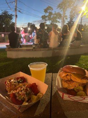 Flamin hot Cheetos crusted fish tacos & hot honey chicken sandwich