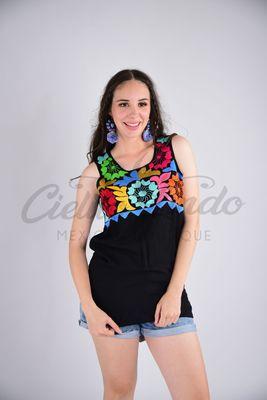 Mitla blouse in rayon with hand embroidery, available in many colors, sizes S to L