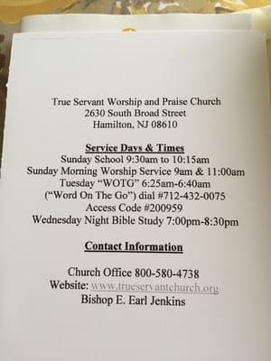 Service days & times.