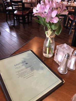 Eastside Menu and lovely flowers