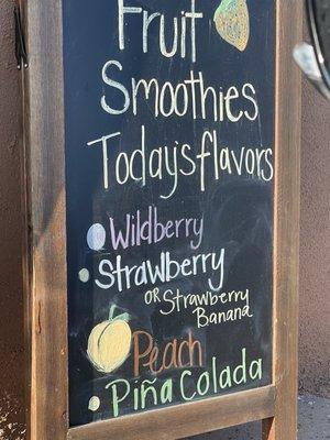 Smoothies of the day menu