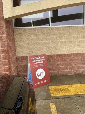 No COVID testing inside the store- drive thru only