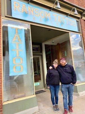 Owners Shannon and Ransom in front of the shop.