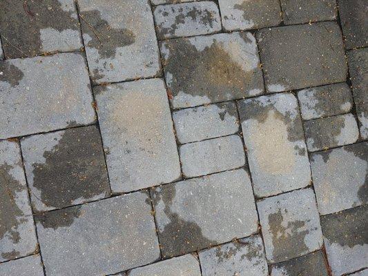 Stained pavers caused by paver base.