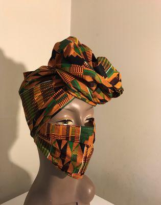 Authentic reusable African kente prints in mask n head wraps at very low prices.