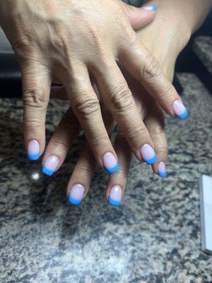 My moms dip manicure w blue tips