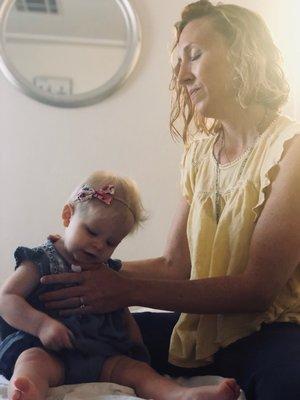 Baby Heidi getting her routine cranial/ adjustment