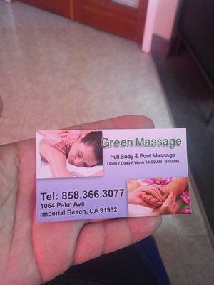 Business card must call to make appointment