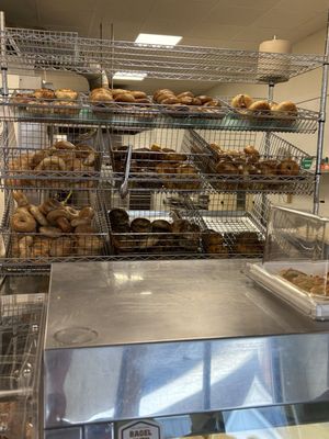 Baskets of fresh homemade bagels.