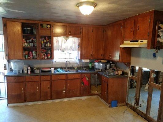 Before kitchen view after Hurricane Harvey.