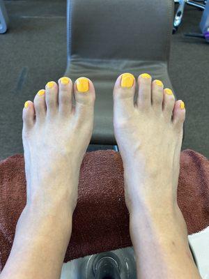 Spa pedicure with regular nail polish.