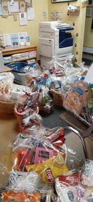 Baskets for the raffle were literally everywhere! Themes: wine, tools, chocolate, sports, music, coffee, kitchen, patio & much more!