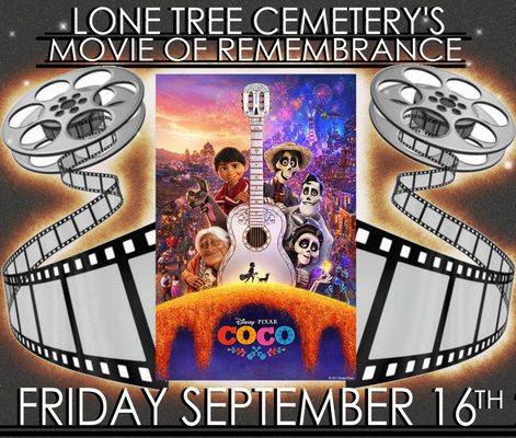 Join us for Lone Tree Cemetery's Movie of Remembrance on Friday 9/16/2022