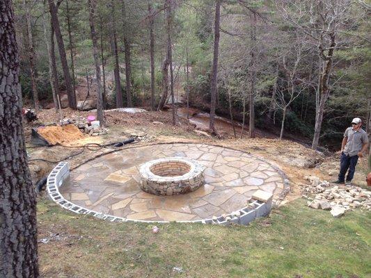 Large Fire Pit Under Construction in Brevard, North Carolina