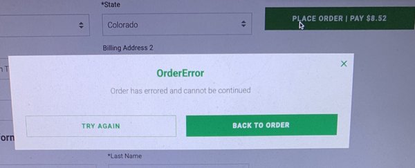 Repeated attempts to order online failed today