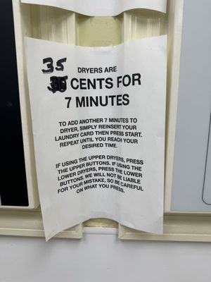 Dryers 0.35 cents for 7 minutes.