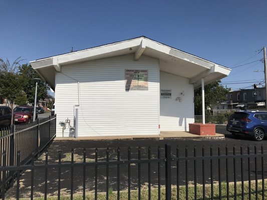 View of the front of the church building on Pulaski Highway