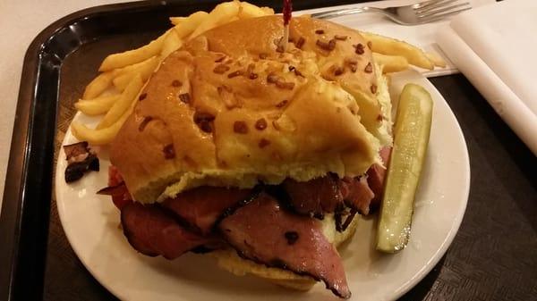 Hot Pastrami on Onion Roll