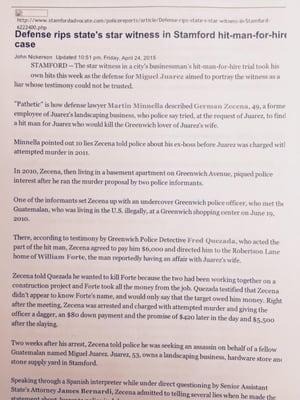 Attorney Minnella appears in the Stamford Advocate regarding a recent conspiracy to commit murder and attempted murder case.