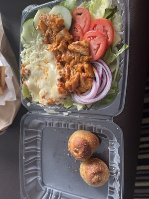 Buffalo Chicken Salad w/ garlic knots