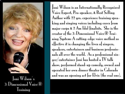 You can be a Star on line in 48 hours. Let Joni  help you live Your Dream. Check her website @www.joniwilsonvoice.com