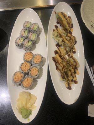 Spicy Crab Roll , California Roll, & Jalapeno Bomb