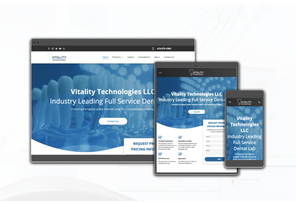 Vitality Technologies dental lab web design and SEO by The Stack Group