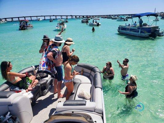 Enjoying a bit of fun at Crab Island with Crab Island Luxury Adventures.