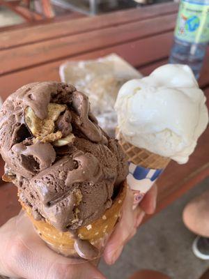 Chocolate pretzel in a pretzel cone and super delicious vanilla