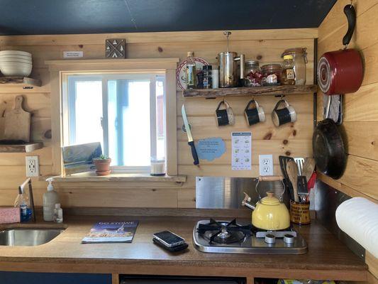 The kitchen of the tiny house